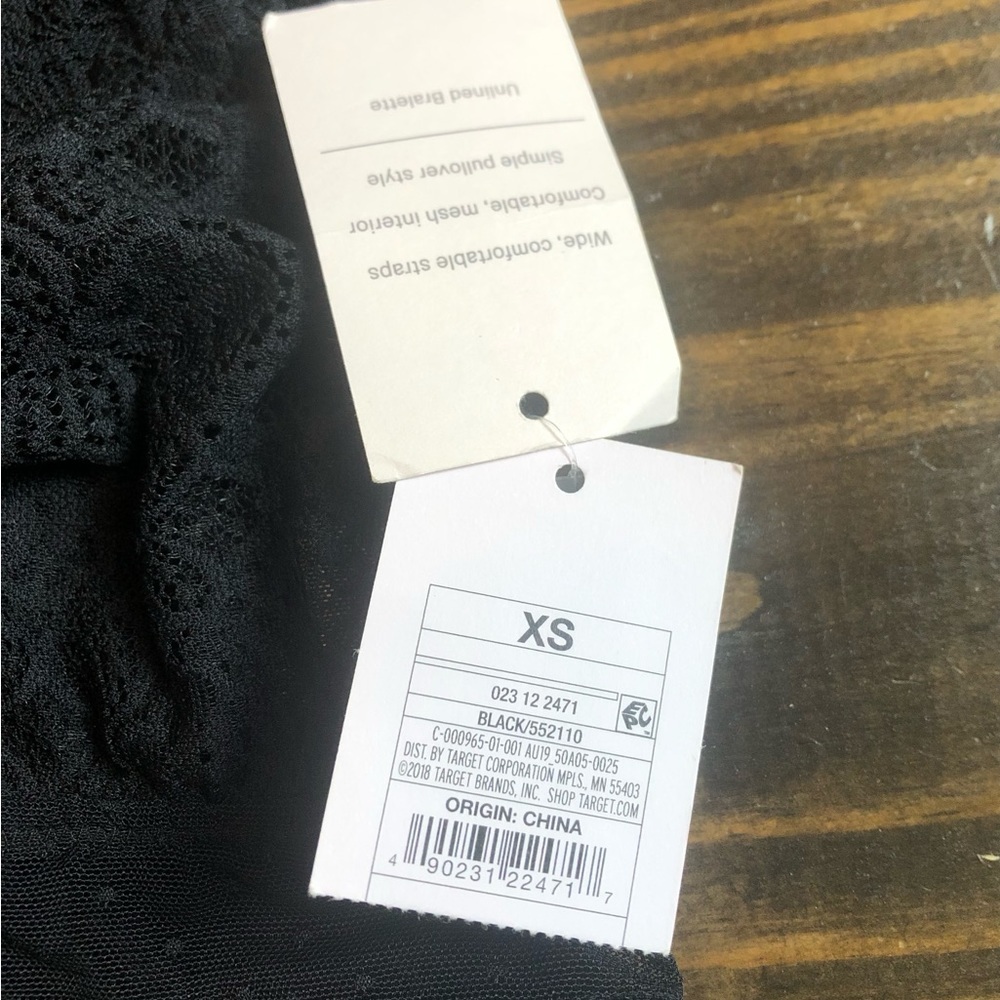 New Auden Black Lace Swiss Dot Bralette Women’s XS Bra Layering Sexy Stretch - Picture 6 of 11